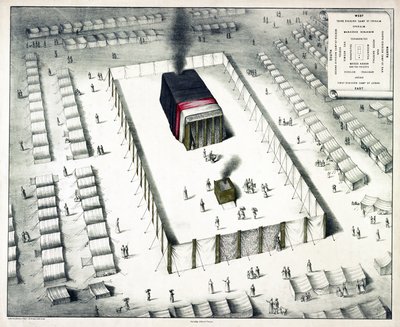 Tabernaklet i vildmarken och en plan över lägret, publicerad 1850 (färgad litografi) av John Henry Camp