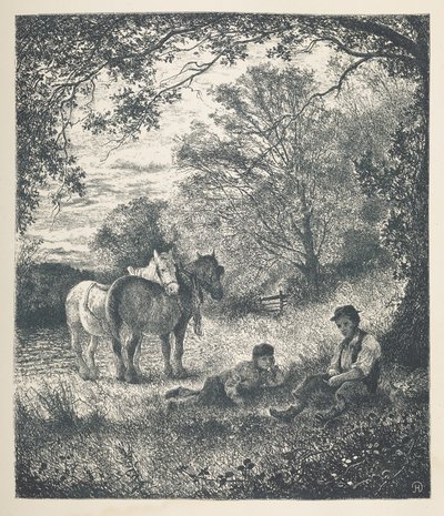 Plåt 11. Man, pojke och shirehästar.  Naturbilder. En serie av trettio originalillustrationer tecknade på trä av J. H. Dell, och graverade av R. Paterson.  John Henry Dell av John Henry Dell