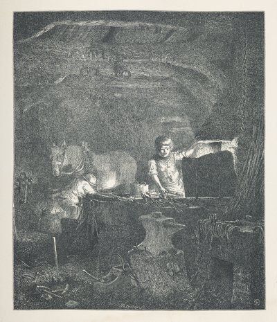 Tavla 13. En smed.  Naturbilder. En serie av trettio originalillustrationer tecknade på trä av J. H. Dell, och graverade av R. Paterson.  John Henry Dell av John Henry Dell