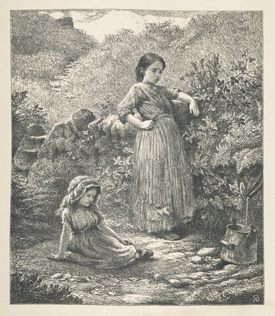Tallrik 16. Två unga flickor.  Naturbilder. En serie av trettio originalillustrationer tecknade på trä av J. H. Dell, och graverade av R. Paterson.  John Henry Dell av John Henry Dell