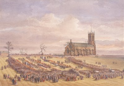 Begravning av offren för Hartley Colliery Disaster i Earsdon Churchyard, 26 januari 1862 (akvarell på papper) av John Henry Leonard