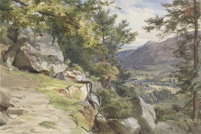 View of Craig-y-Barns, Dunkeld, Looking South, 1855 (wc och kroppsfärg på papper) av John Henry Mole