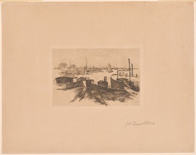 Hamn med pråmar av John Henry Twachtman