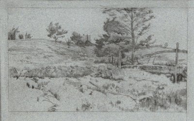 Landskap med stenmur (skiss av fält) av John Henry Twachtman
