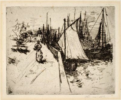 Kvinna på kajen, Honfleur av John Henry Twachtman