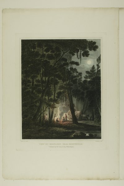 View By Moonlight, nära Fayetteville, platta tre av det andra numret av pittoreska vyer av amerikanskt landskap av John Hill