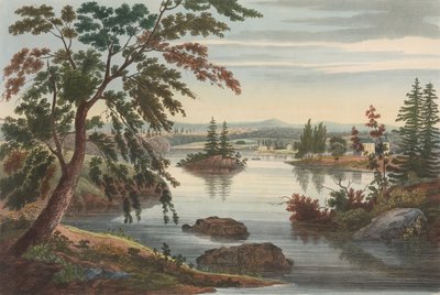 Utsikt nära Fort Miller nr 10 ändrades senare till nr 9 i Hudson River Portfolio, 1822. av John Hill