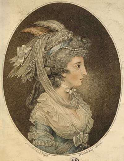 Engelsk frisyr, graverad av Francesco Bartolozzi (1727-1815) (färggravyr) av John Hodges Benwell