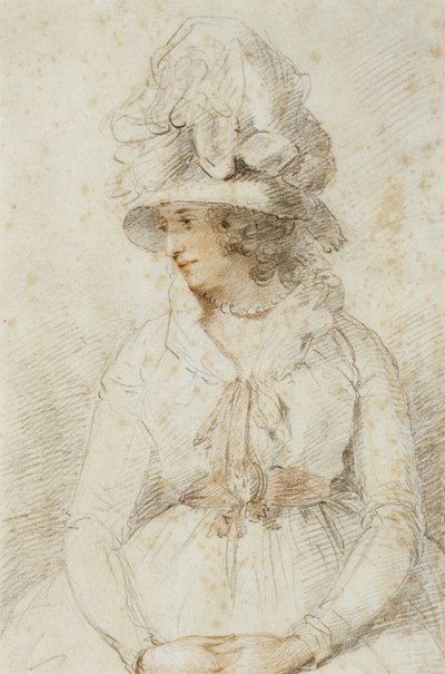 Portrait of a Lady, 1780-tal (svart och röd krita förhöjd med vitt på gulfärgat papper) av John Hoppner