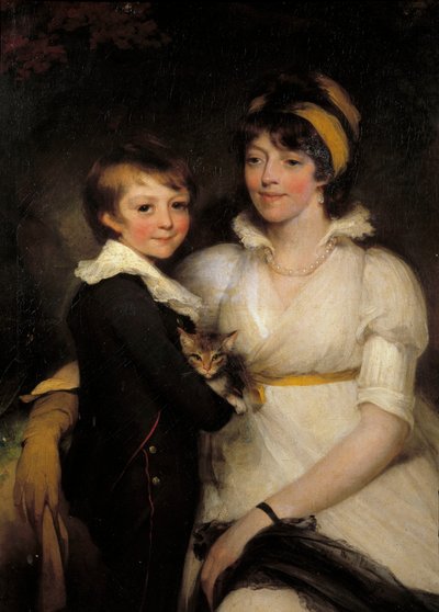 Ung kvinna och liten pojke som håller en kattmålning av John Hoppner (1758-1810) av John Hoppner