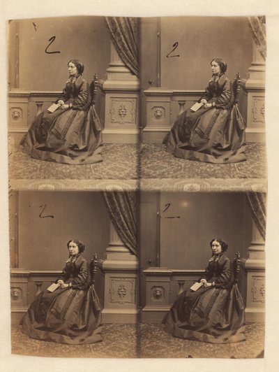 Oskuret provark med cartes-de-visite-porträtt av John Jabez Edwin Mayall