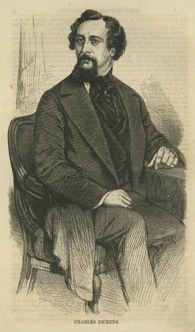 Charles Dickens, graverad av Bobbett-Hooper, från Harpers New Monthly Magazine, ca 1864. av John Jabez Edwin Paisley Mayall