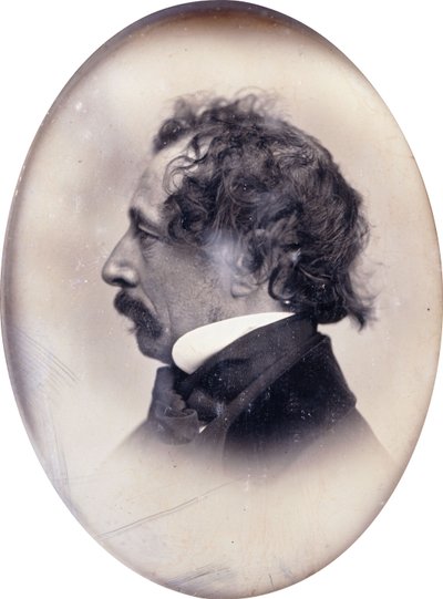 Profilporträtt av en gentleman, identifierad som Charles Dickens, ca 1853-1855 av John Jabez Edwin Paisley Mayall