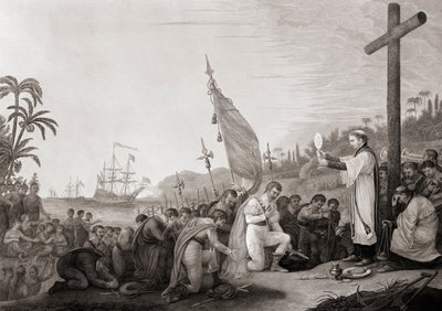 Columbus landar i den nya världen (gravyr) av John James (after) Barralet