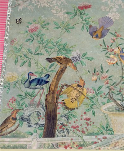 Ett nordligt flimmer, klippt från "The Birds of America" och klistrat på handmålade kinesiska tapeter av John James Audubon