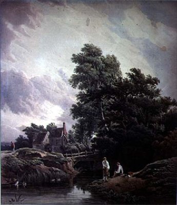 Landskap med vattenkvarn och figurer av John James Chalon