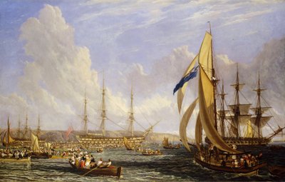 Sjöfartsscen framför Plymouth (England), i augusti 1815. Olja på duk av John James Chalon
