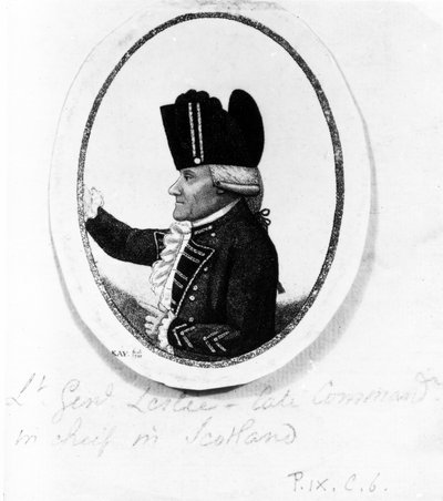 Hon. Alexander Leslie (nionde fotregementet), illustration från "Kays Portraits", 1789 av John Kay
