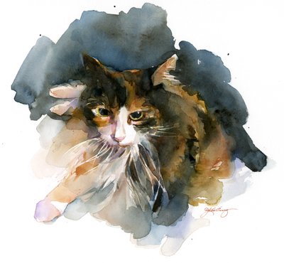 Calico Cat, 2015, (akvarell) av John Keeling