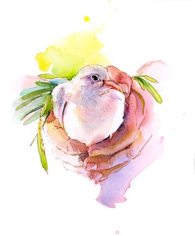 Dove of Peace, 2016, (akvarell) av John Keeling