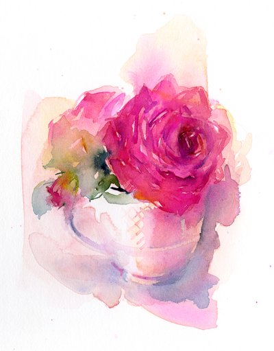 Rose i tekopp, 2017, (akvarell) av John Keeling