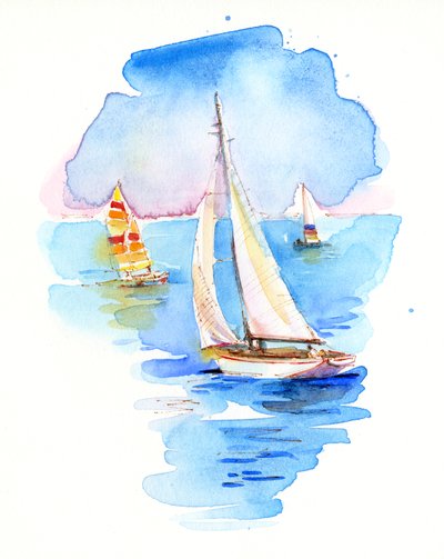 Segelbåtar, 2017, (akvarell) av John Keeling