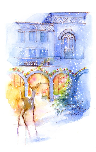 West Elm at Christmas, 2016, (akvarell) av John Keeling