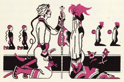 Utsmyckning till historien om Aladdin och den underbara lampan (litho i färg) av John Kettelwell