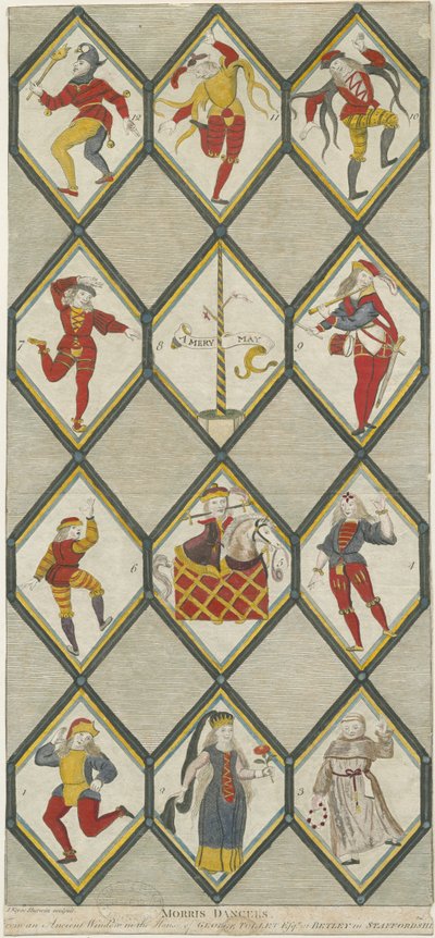 Betley Glass Window - Morris Dancers: gravyr, nd [1751-1790] (tryck) av John Keyse Sherwin