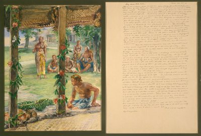 Presentation av gåvor av mat på Manono Island, Samoa av John La Farge
