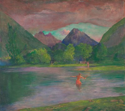 Ingången till Tautirafloden, Tahiti. Fiskare som spjuter en fisk av John La Farge