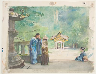 Sacred Font, Iyemitsu Temple (wc over graphite on paper) av John La Farge or Lafarge