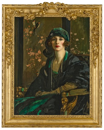 En dam i svart och grönt: Fru Freda Dudley Ward av John Lavery
