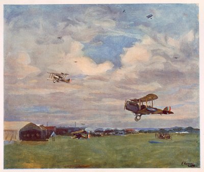 An Aerodrome, från British Artists at the Front, fortsättning på The Western Front, 1918 av John Lavery