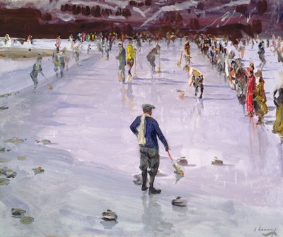 Curling i Wengen (olja på duk) av John Lavery