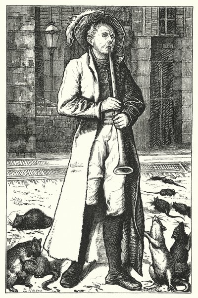 Poesi: Råttfångaren från Hameln (kolorerad gravyr) av John Lawson