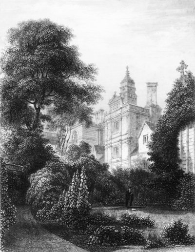 Caius College från Fellows Gardens, c1837. av John Le Keux