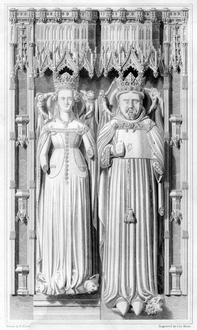 Bild av Henrik IV och hans drottning Joan av Navarra i Canterbury Cathedral, 1826 av John Le Keux