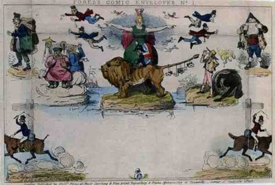 Karikatyr av Mulready-kuvertet, pub. av herrarna Fores av John Leech