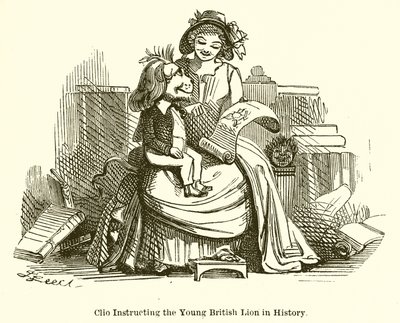 Clio instruerar det unga brittiska lejonet i historia av John Leech
