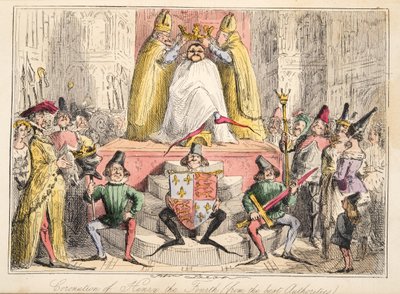 Kröningen av Henrik IV. (från de bästa myndigheterna), från The Comic History of England, pub. 1864 (handfärgad etsning) av John Leech