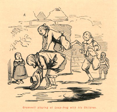 Cromwell leker på Leap-frog with his Children, 1897. av John Leech