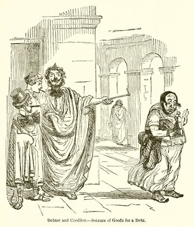 Gäldenär och borgenär.- Beslagtagande av varor för en skuld av John Leech
