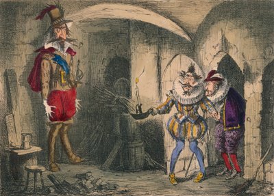 Upptäckten av Guido Fawkes av Suffolk och Mounteagle, 1850 av John Leech