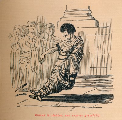 Drusus blir knivhuggen och upphör graciöst, 1852 av John Leech