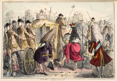 Georget Porgey den första Går ut på en tur i sin State Coachy Pachy, från The Comic History of England, pub. 1864 (handfärgad etsning) av John Leech