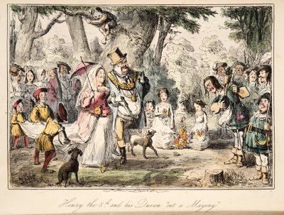 Henry VIII och hans drottning Out-a-Maying, från The Comic History of England, pub. 1864 (handfärgad etsning) av John Leech
