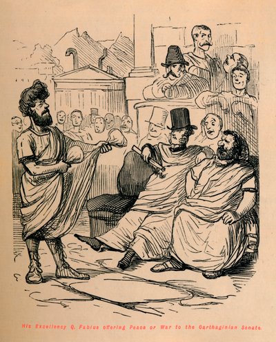 Hans excellens Q Fabius erbjöd fred eller krig till den karthagiska senaten, 1852 av John Leech