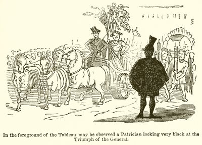 I förgrunden av tavlan kan man observera en patricier som ser mycket svart på generalens triumf. av John Leech