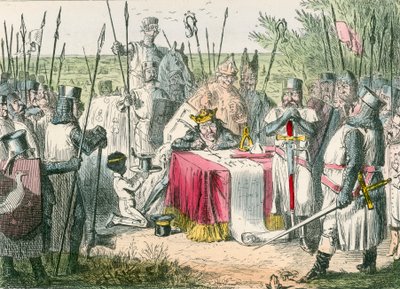 King John tecknar Magna Charta av John Leech